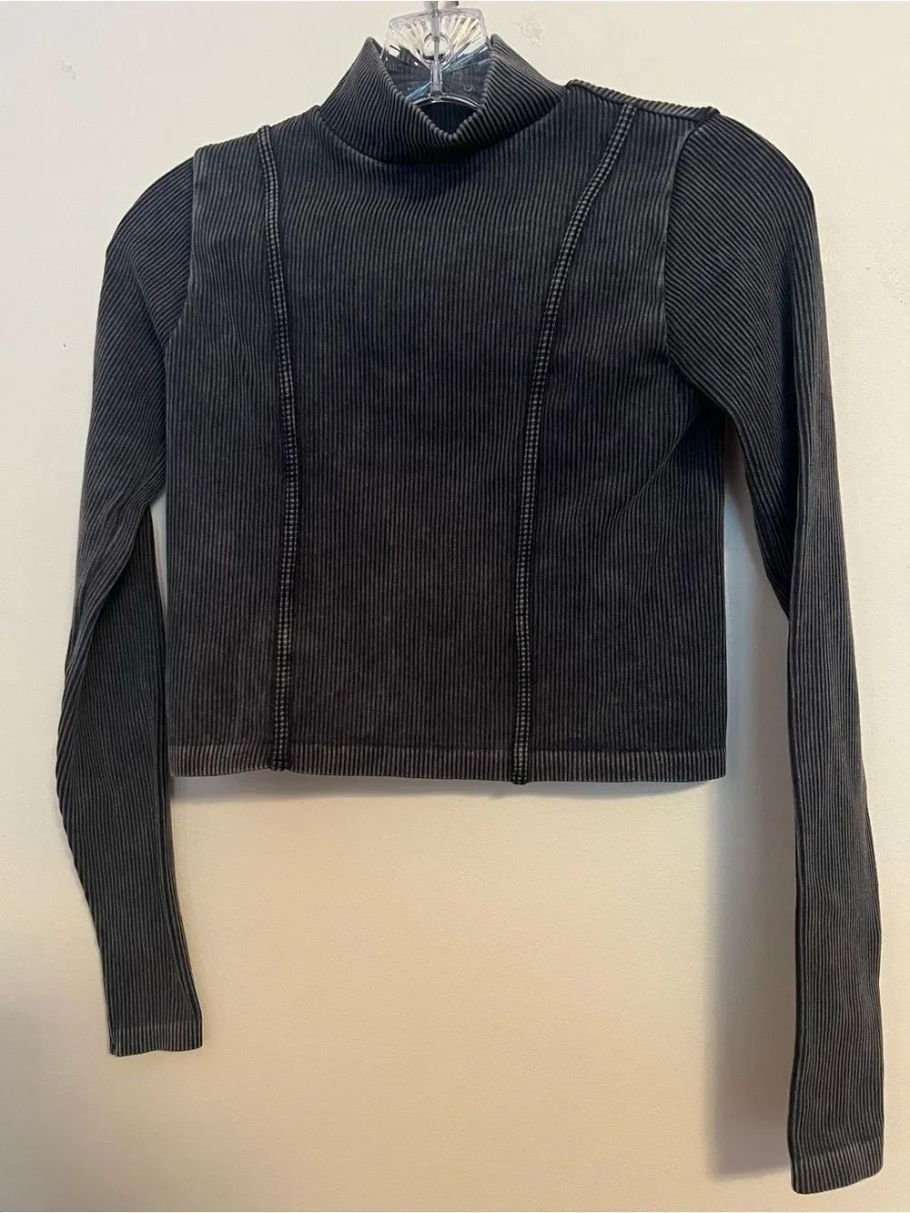 Sincerely Jules Charcoal Ribbed Mock Neck Long Sleeve Top
